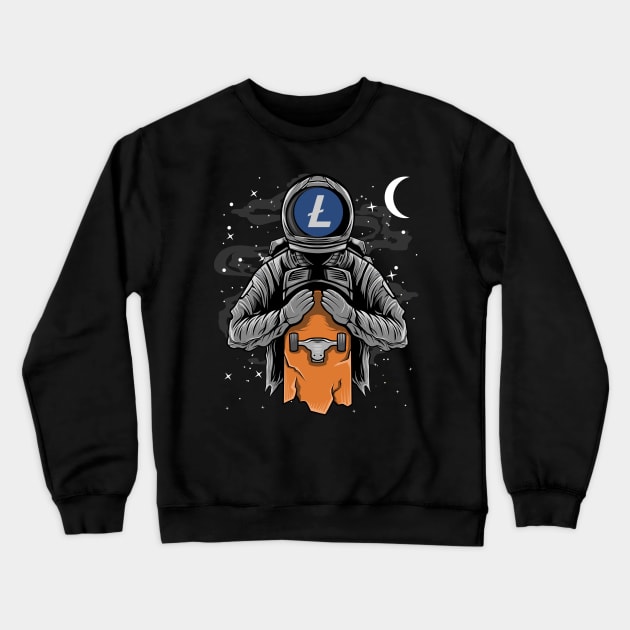 Astronaut Skate Litecoin Lite Coin LTC To The Moon Crypto Token Cryptocurrency Wallet Birthday Gift For Men Women Kids Crewneck Sweatshirt by Thingking About